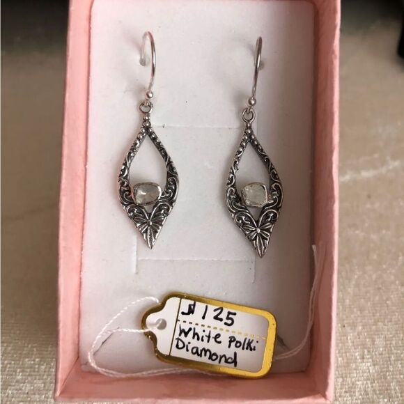 Raw Uncut Natural Diamond Earrings Set in 925 Sterling Silver - Picture 8 of 8